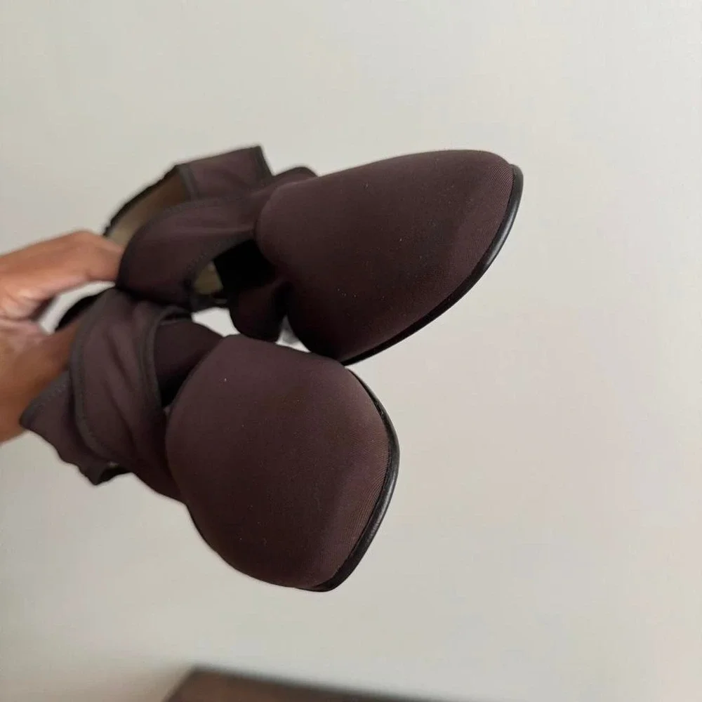 Vintage 90s‎ Chocolate Brown Heel Fabric y2k minimal designer block square toe